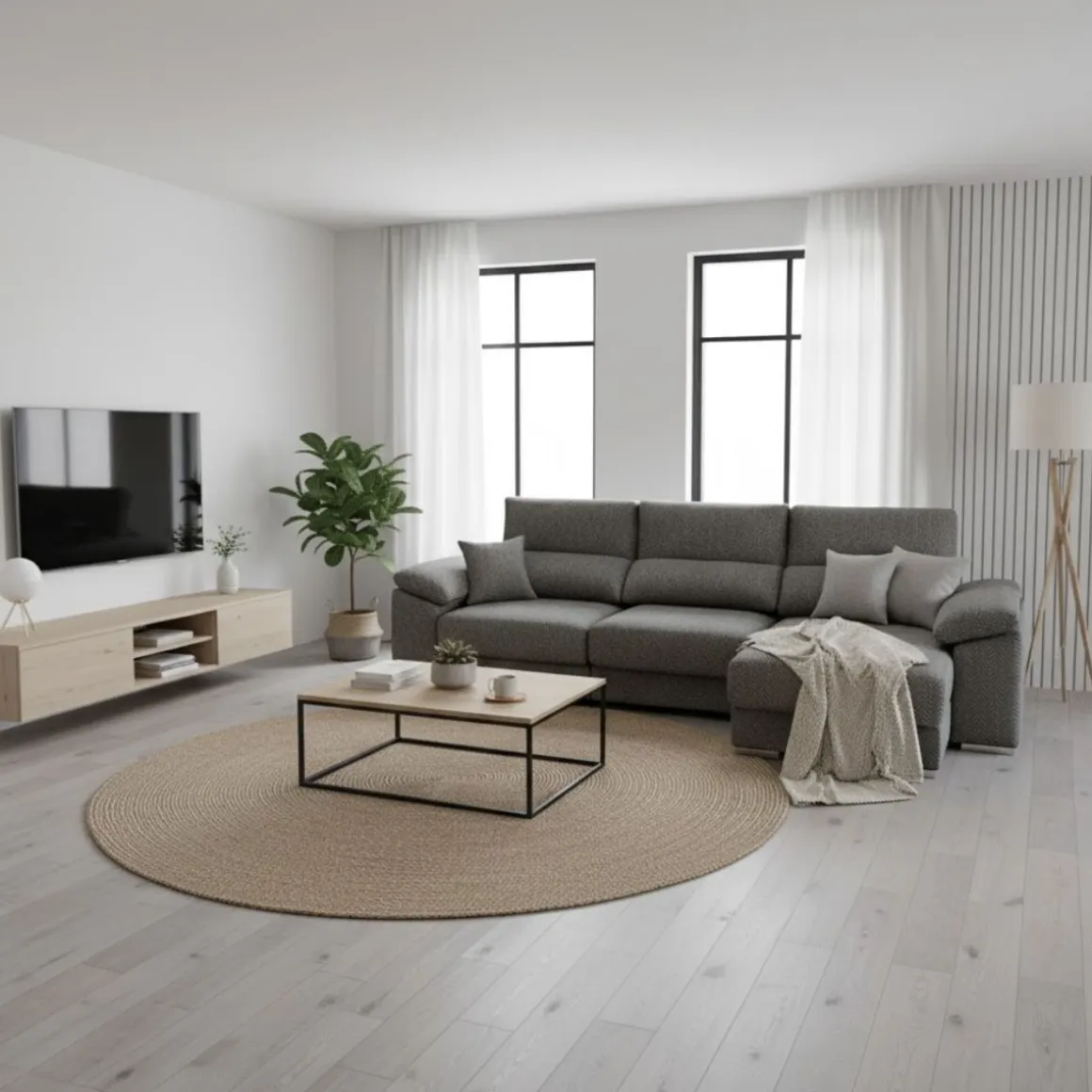 Sofá chaiselongue Calgary 3 plazas deslizante y reclinable tela Nevada 290 cm