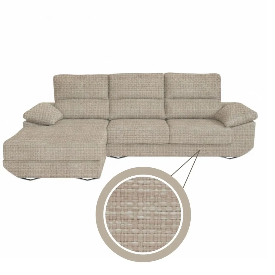 Sofá chaiselongue Danielle 3 plazas deslizante + cabezales reclinables 100x300x170 cm