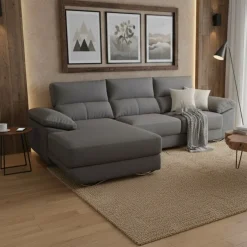 Sofá chaiselongue Danielle 3 plazas tela bronx asientos deslizantes