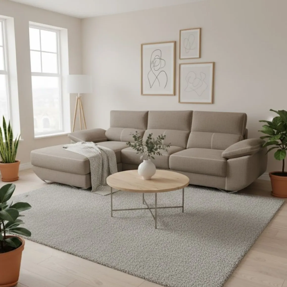Sofá chaiselongue Danielle 3 plazas tela bronx asientos deslizantes