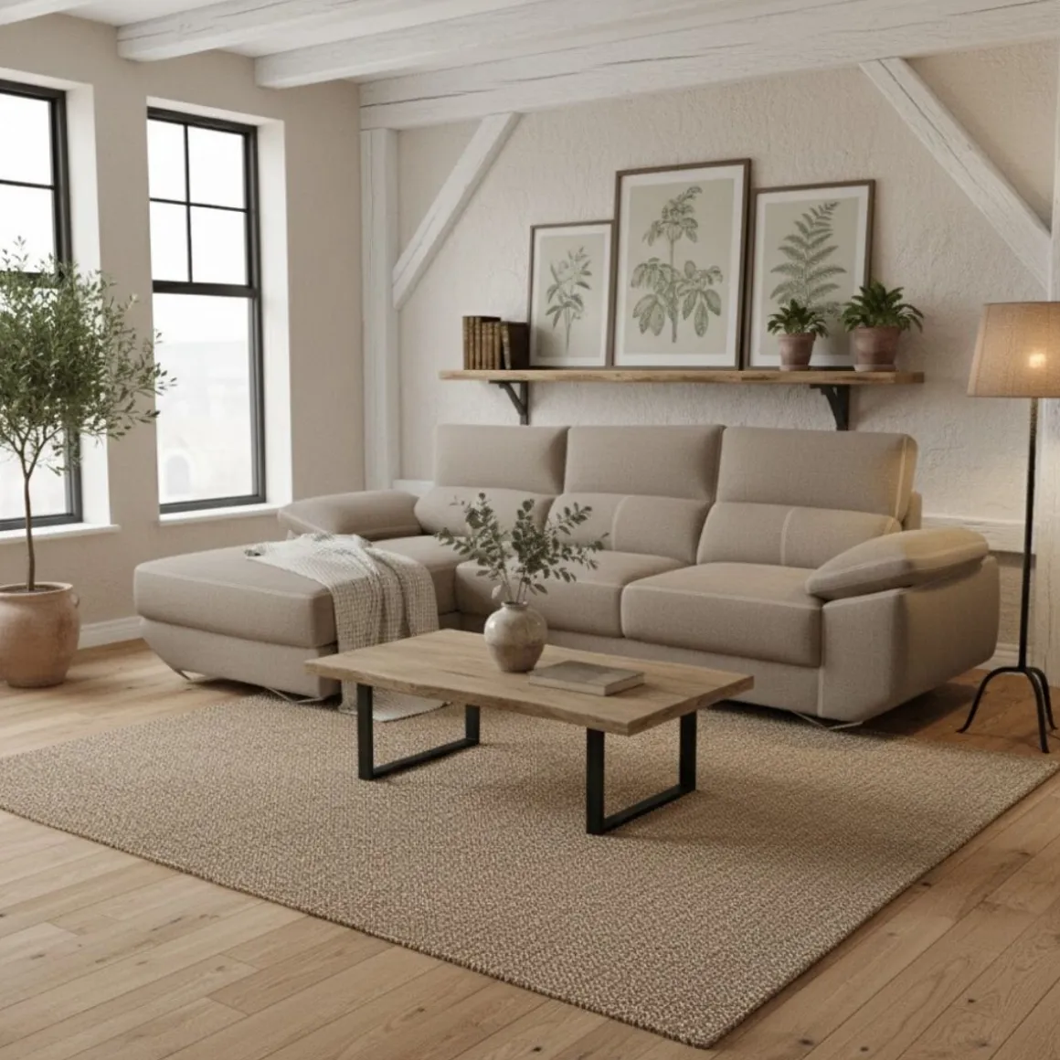 Sofá chaiselongue Danielle 3 plazas tela bronx asientos deslizantes