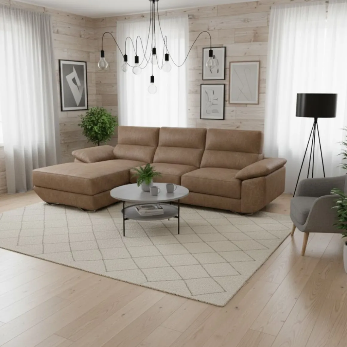 Sofá chaiselongue Danielle 3 plazas tela opera asientos deslizantes