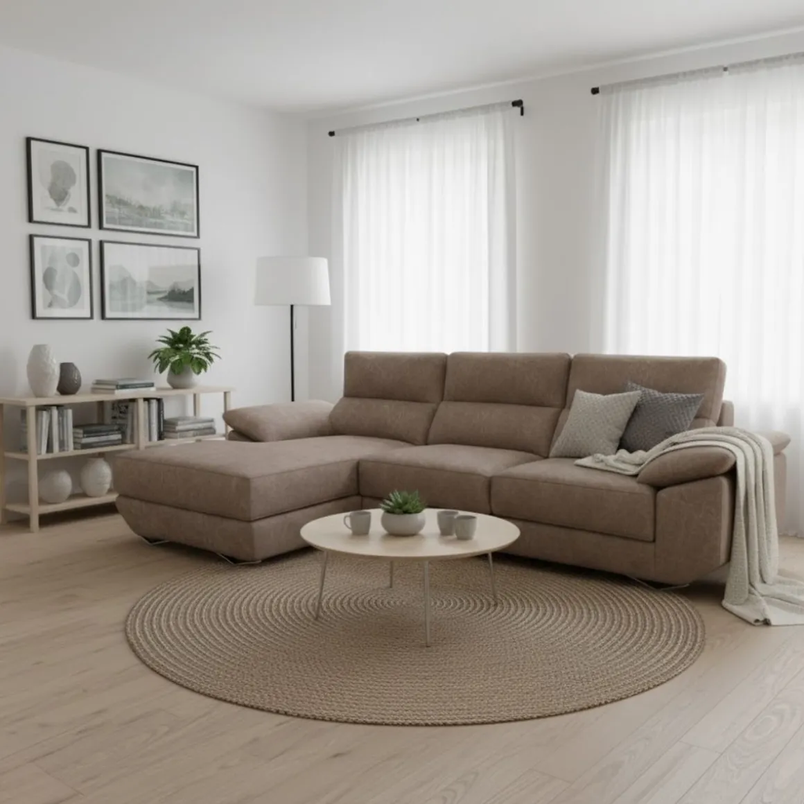 Sofá chaiselongue Danielle 3 plazas tela opera asientos deslizantes