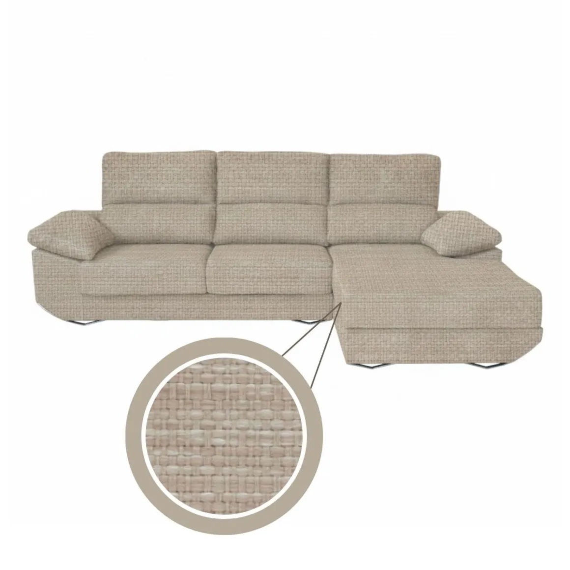 Sofá chaiselongue Danielle 3 plazas deslizante + cabezales reclinables 100x300x170 cm