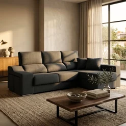 Sofá chaiselongue derecha Málaga 3 plazas asientos extraíbles y reclinable tela Nevada 100x265x140 cm