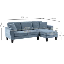 Sofá chaiselongue Diva Homcom 3 plazas reversible azul oscuro 87x230x138 cm