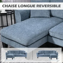 Sofá chaiselongue Diva Homcom 3 plazas reversible azul oscuro 87x230x138 cm