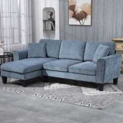 Sofá chaiselongue Diva Homcom 3 plazas reversible azul oscuro 87x230x138 cm