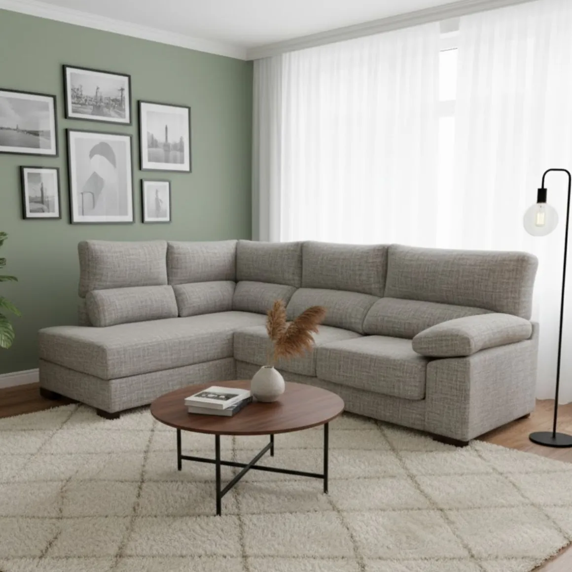 Sofá chaiselongue Meridien 3 plazas deslizante + reclinable tela Ópera 100x282x195 cm