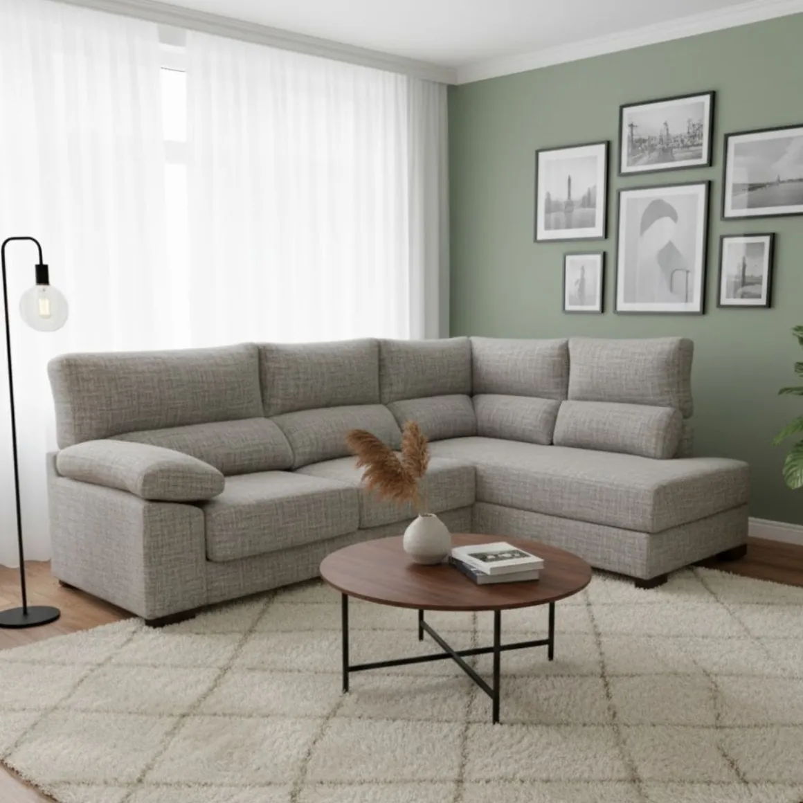 Sofá chaiselongue Meridien 3 plazas deslizante + reclinable tela Ópera 100x282x195 cm