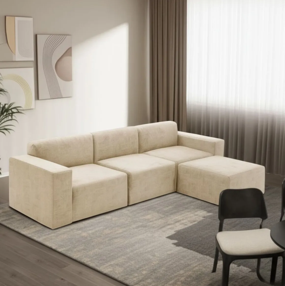 Sofá chaiselongue modular Mónica 3 plazas 75x255x155 cm
