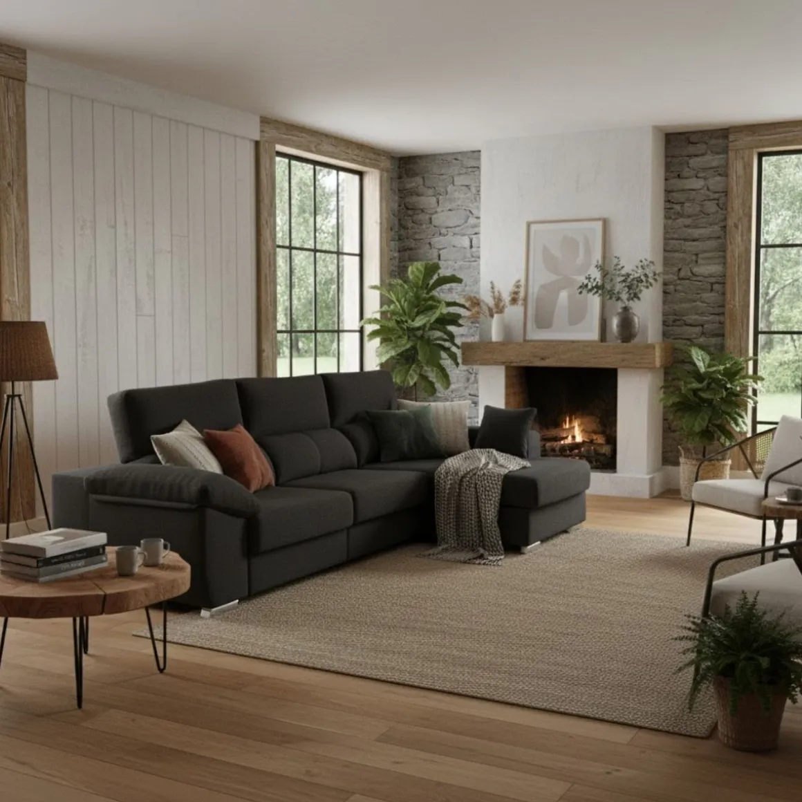 Sofá chaiselongue Ponza 3 plazas deslizante y reclinable tela Bergamo 275 cm