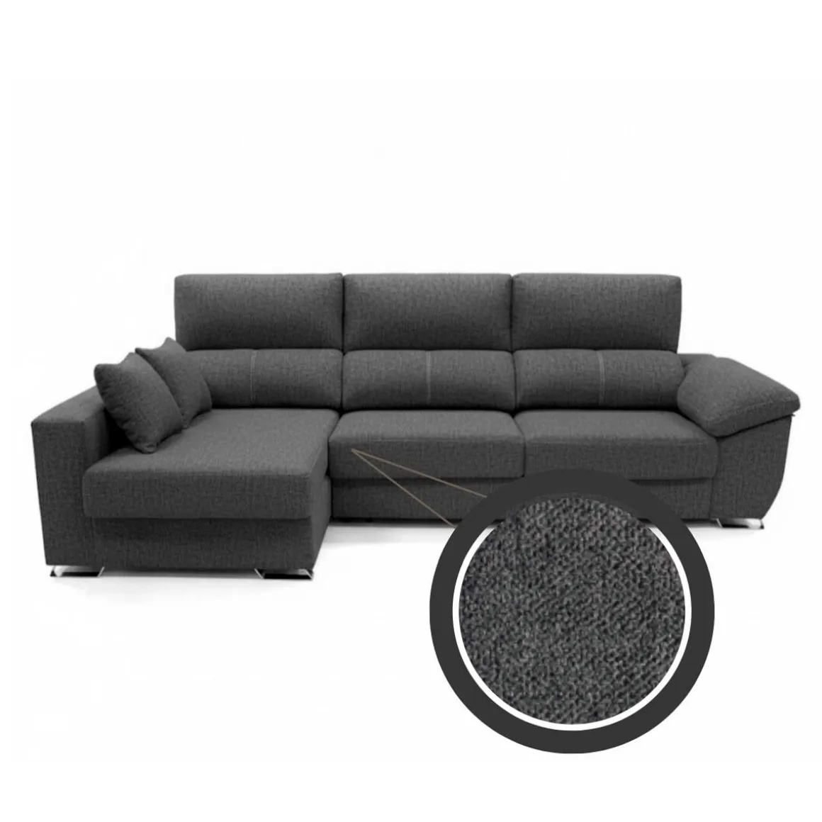 Sofá chaiselongue Ponza 3 plazas deslizante + cabezales reclinables 100x275x160 cm