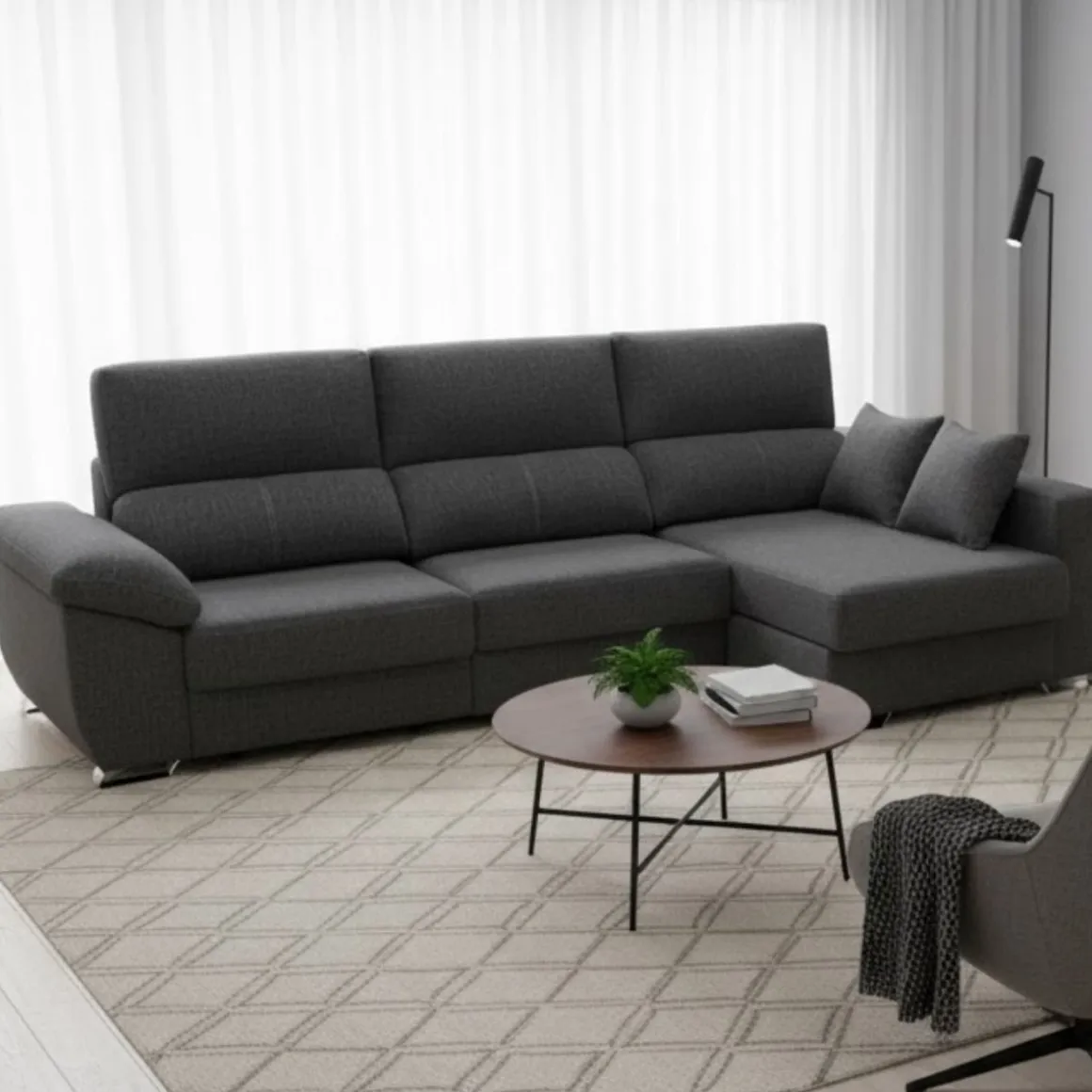 Sofá chaiselongue Ponza 3 plazas deslizante + cabezales reclinables 100x275x160 cm