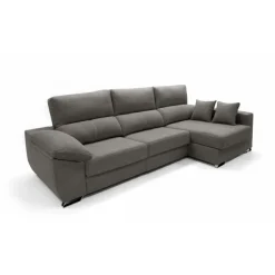 Sofá chaiselongue Ponza 3 plazas deslizante y reclinable tela Bronx gris 275 cm