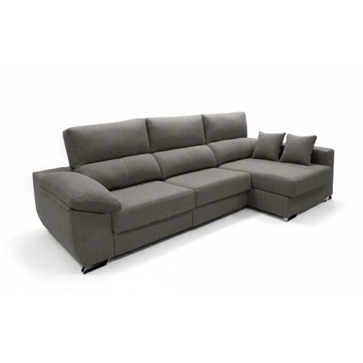 Sofá chaiselongue Ponza 3 plazas deslizante y reclinable tela Bronx gris 275 cm