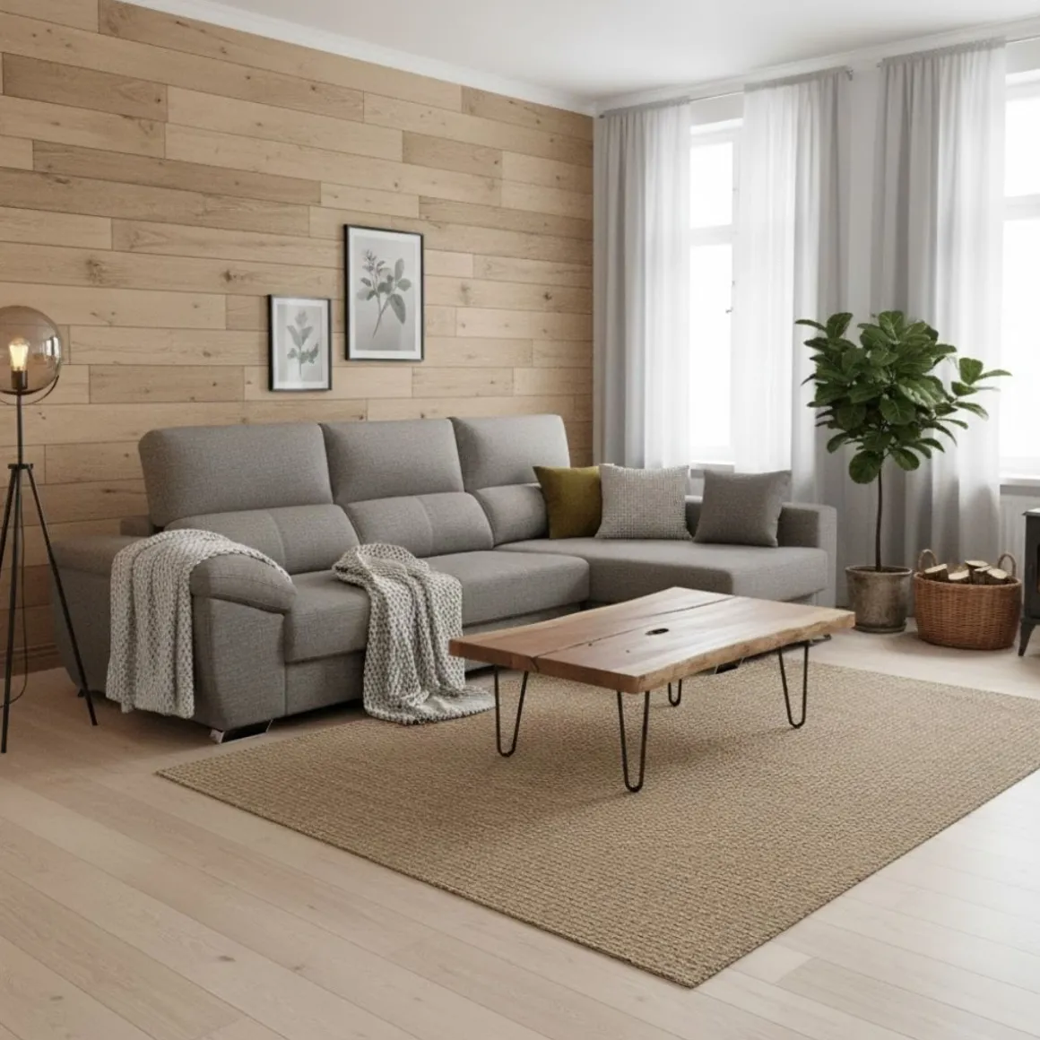 Sofá chaiselongue Ponza 3 plazas deslizante y reclinable tela Bronx gris 275 cm