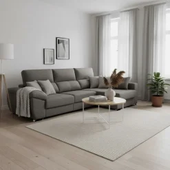 Sofá chaiselongue Ponza 3 plazas deslizante y reclinable tela Bronx gris 275 cm
