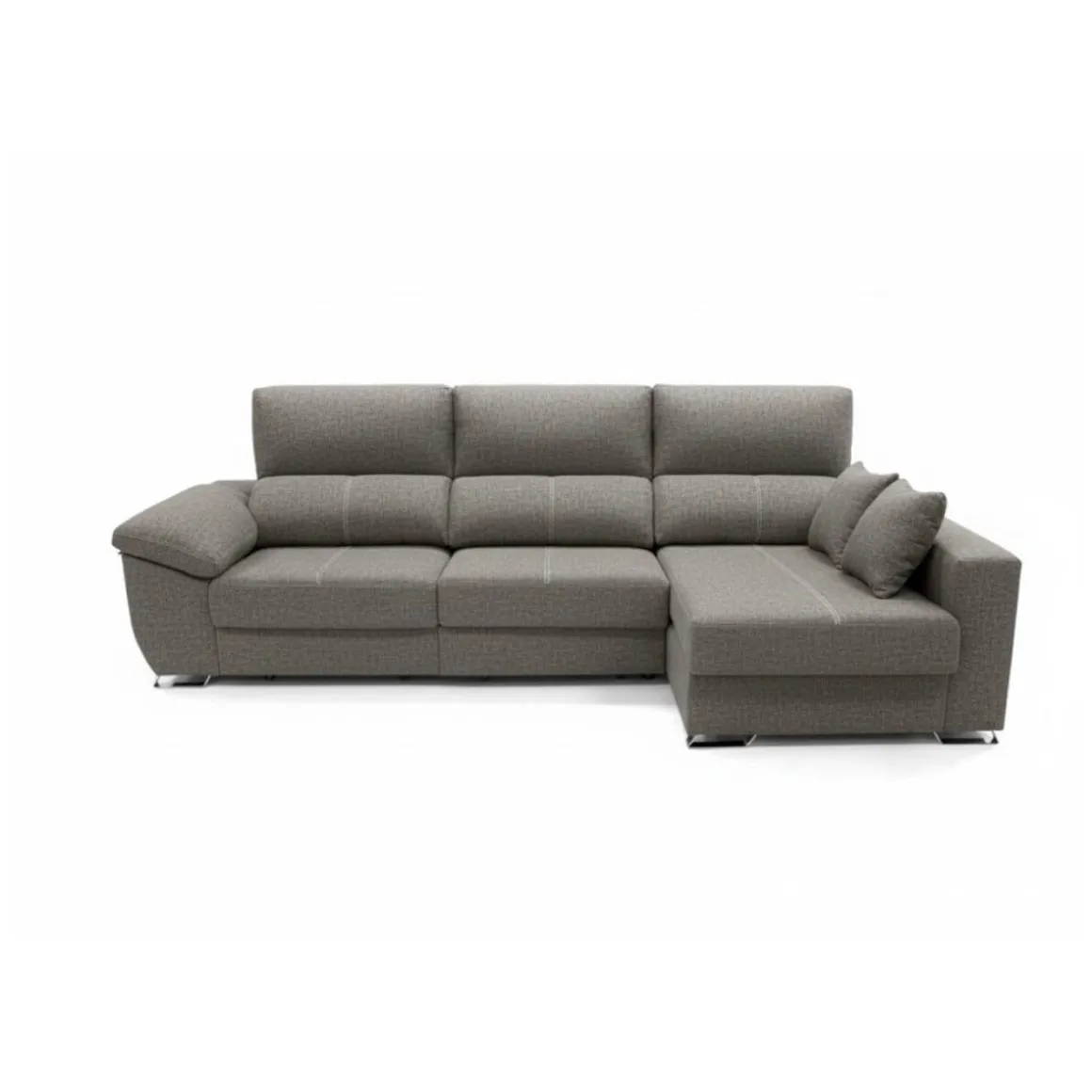 Sofá chaiselongue Ponza 3 plazas deslizante y reclinable tela Bronx gris 275 cm