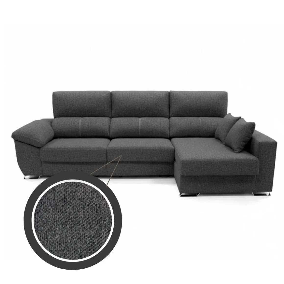 Sofá chaiselongue Ponza 3 plazas deslizante + cabezales reclinables 100x275x160 cm