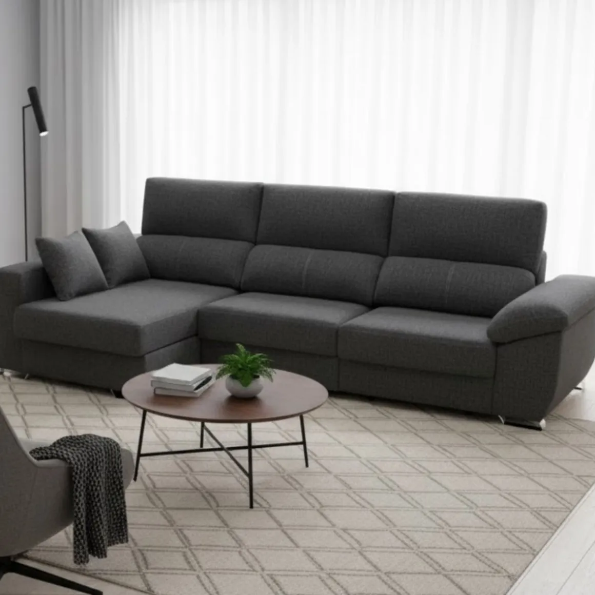 Sofá chaiselongue Ponza 3 plazas deslizante + cabezales reclinables 100x275x160 cm