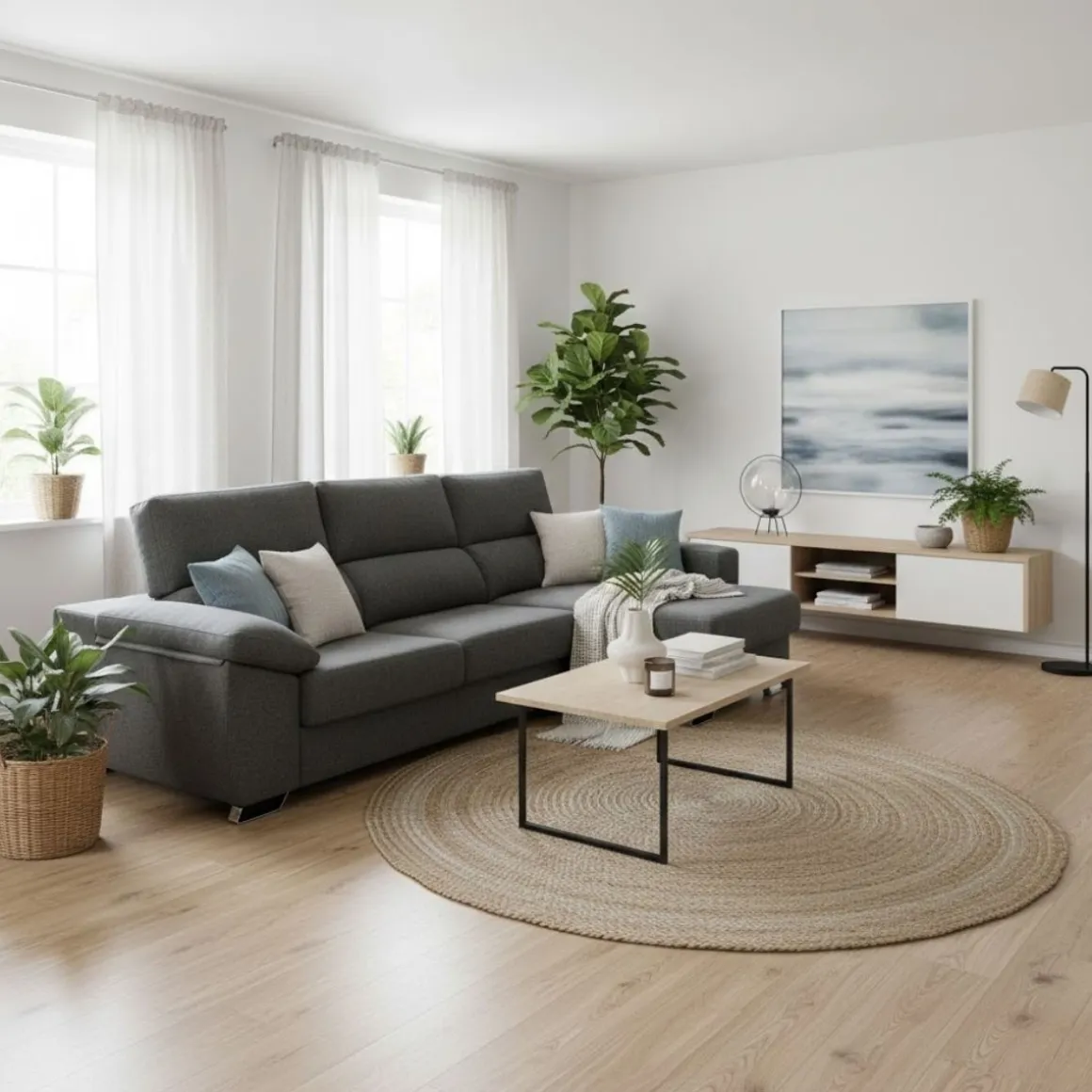 Sofá chaiselongue Ponza 3 plazas deslizante y reclinable tela Nevada 275 cm