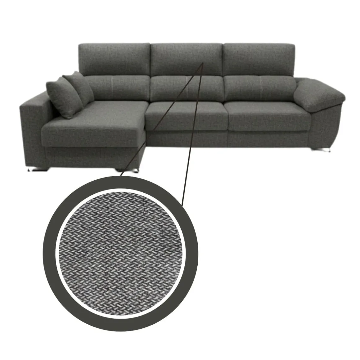 Sofá chaiselongue Ponza 3 plazas deslizante y reclinable tela Nevada 275 cm