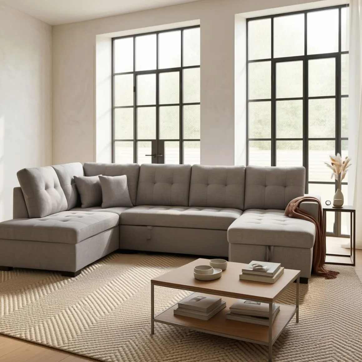 Sofá chaiselongue rinconera Aitana 4 plazas convertible en cama gris 96x298x212 cm