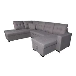 Sofá chaiselongue rinconera Aitana 4 plazas convertible en cama gris 96x298x212 cm