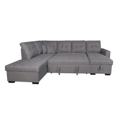 Sofá chaiselongue rinconera Aitana 4 plazas convertible en cama gris 96x298x212 cm