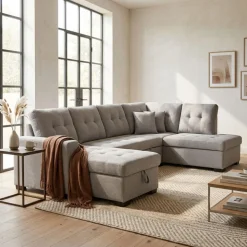 Sofá chaiselongue rinconera Aitana 4 plazas convertible en cama gris 96x298x212 cm