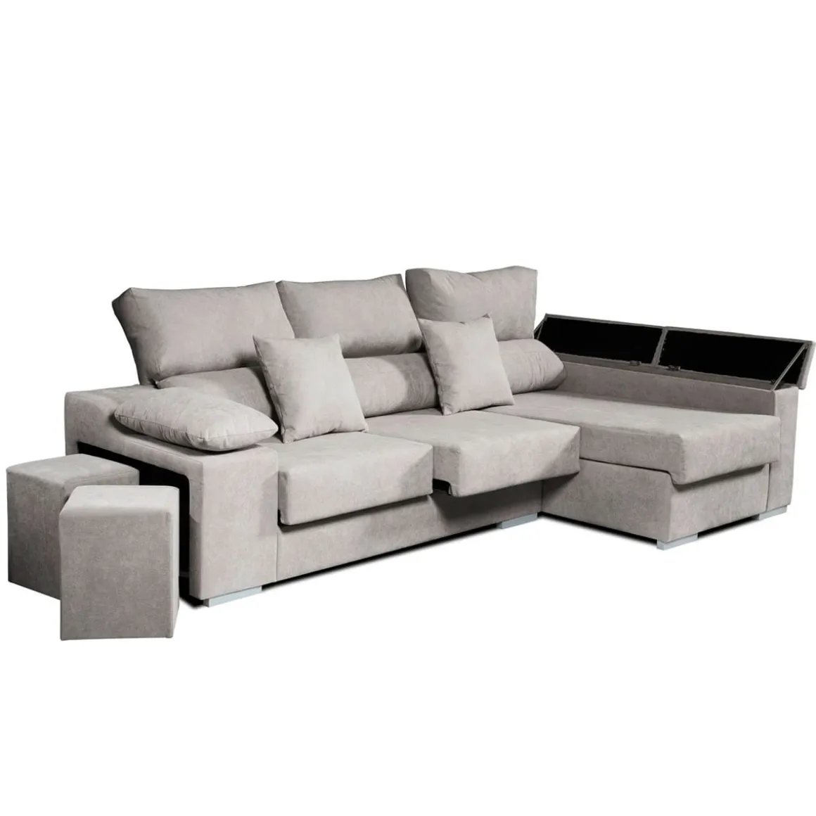 Sofá chaiselongue Rubí 3 plazas + 2 puffs 102x265x145 cm