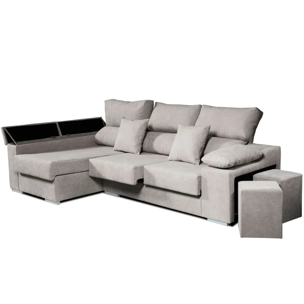 Sofá chaiselongue Rubí 3 plazas + 2 puffs 102x265x145 cm