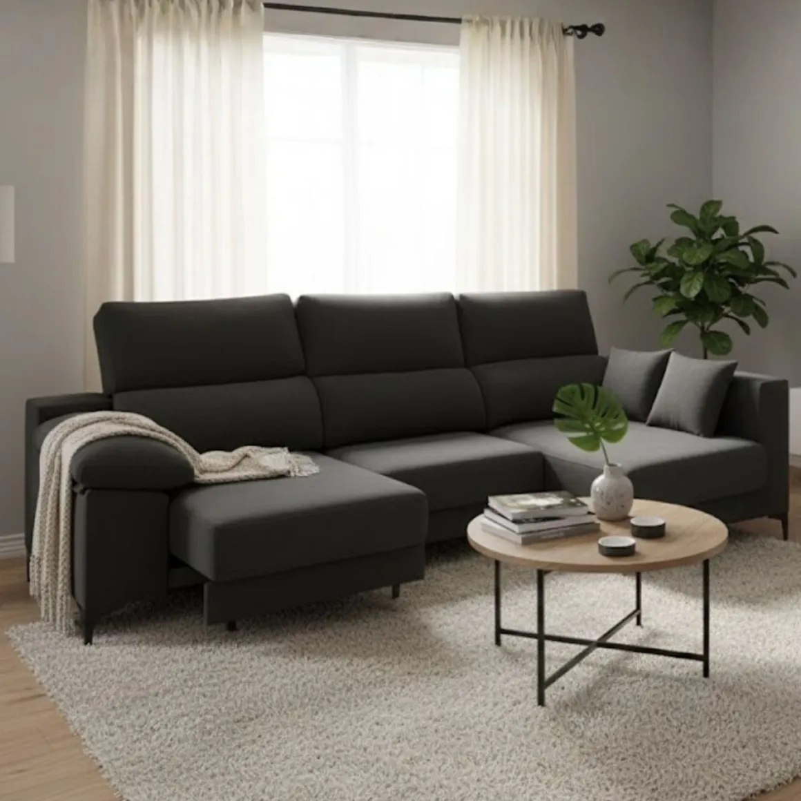 Sofá chaiselongue Santorini 3 plazas deslizante + reclinable tela Ópera 100x275x160 cm