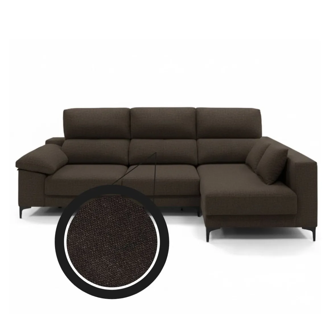 Sofá chaiselongue Santorini 3 plazas deslizante + reclinable tela Bérgamo 100x275x160 cm