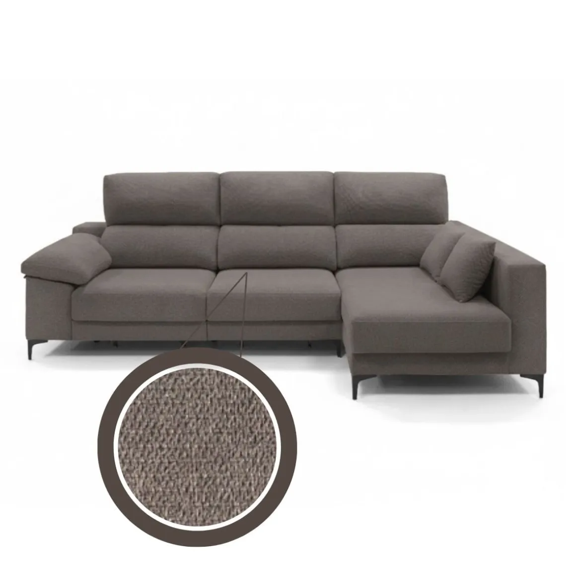 Sofá chaiselongue Santorini 3 plazas deslizante + reclinable tela Bronx 100x275x160 cm