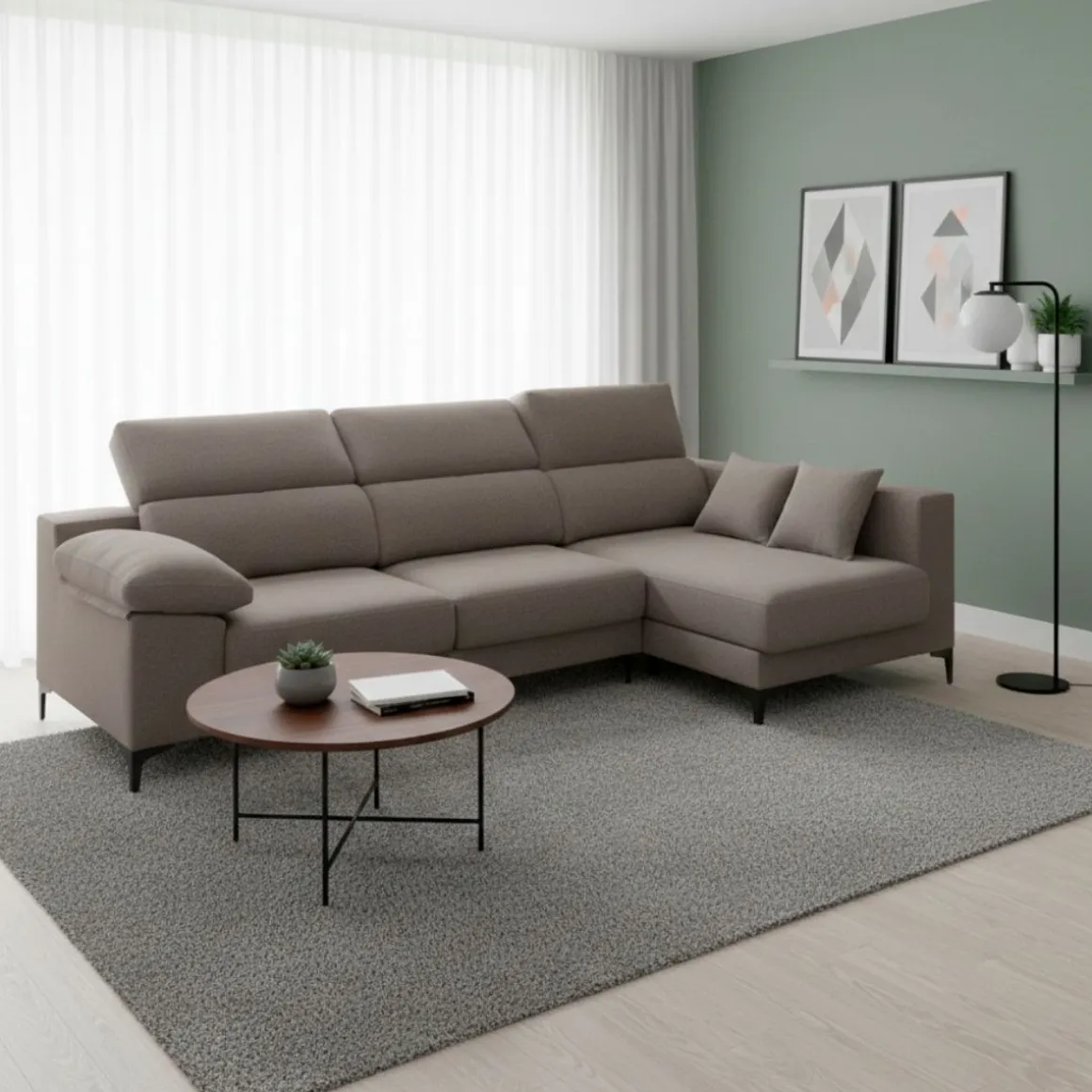 Sofá chaiselongue Santorini 3 plazas deslizante + reclinable tela Bronx 100x275x160 cm
