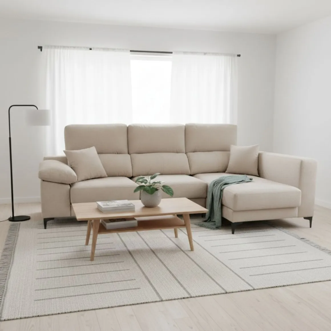 Sofá chaiselongue Santorini 3 plazas asientos deslizantes con cabezales reclinables