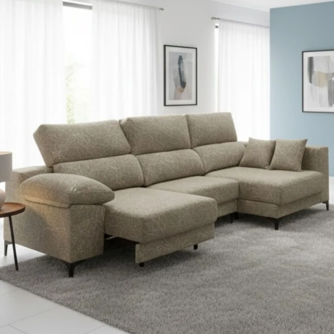 Sofá chaiselongue Santorini 3 plazas deslizante + reclinable tela Ópera 100x275x160 cm
