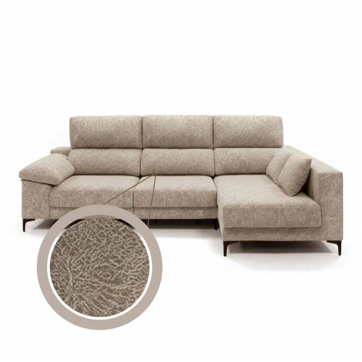 Sofá chaiselongue Santorini 3 plazas deslizante + reclinable tela Ópera 100x275x160 cm