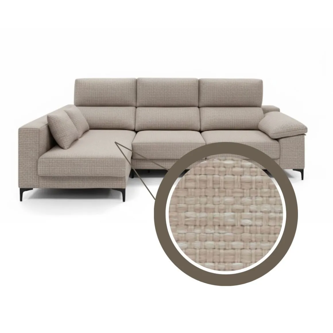 Sofá chaiselongue Santorini 3 plazas deslizante y reclinable tela Sorrento 275 cm