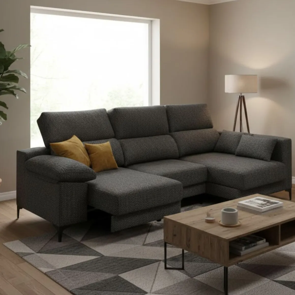 Sofá chaiselongue Santorini 3 plazas deslizante + reclinable tela Nevada 100x275x160 cm