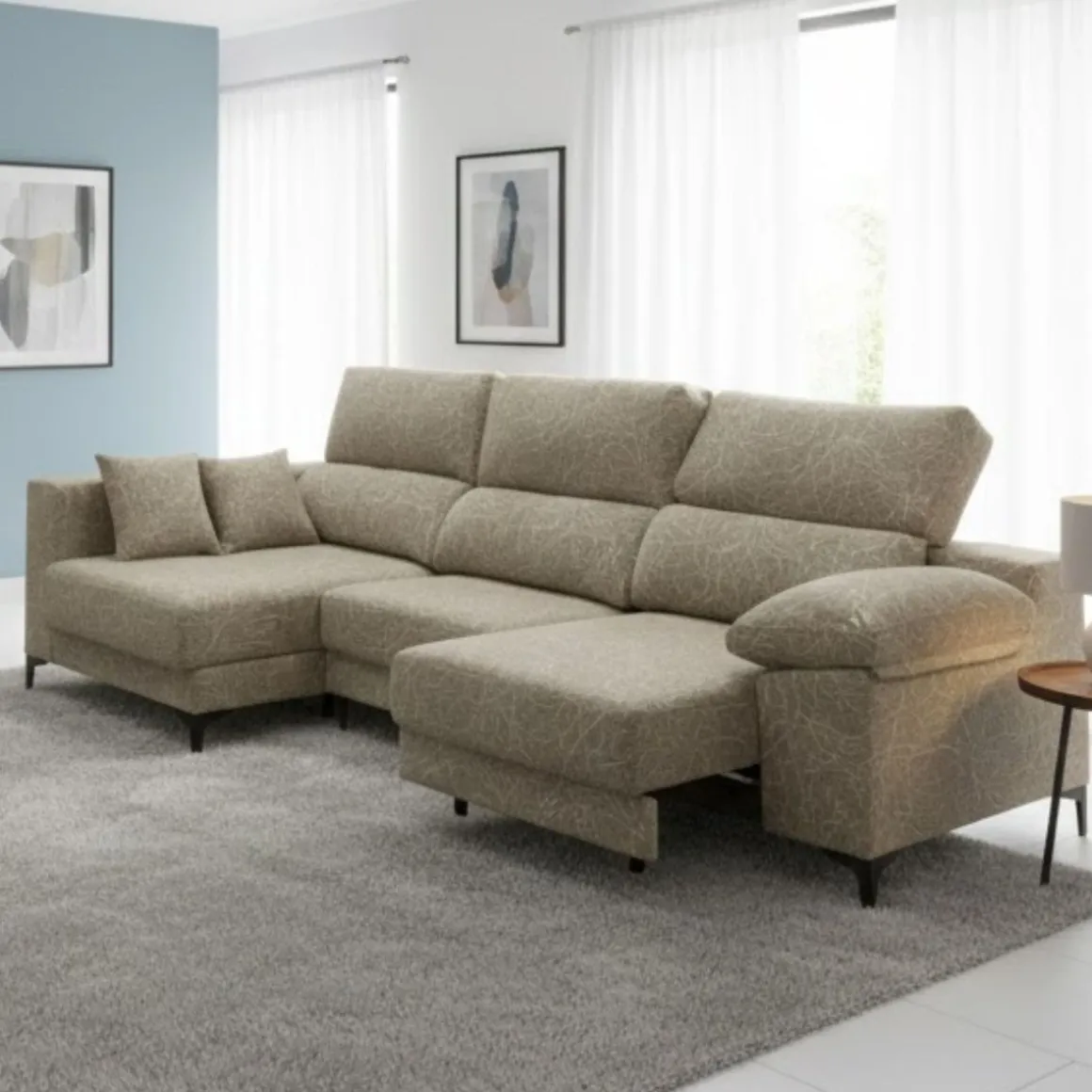 Sofá chaiselongue Santorini 3 plazas deslizante + reclinable tela Ópera 100x275x160 cm