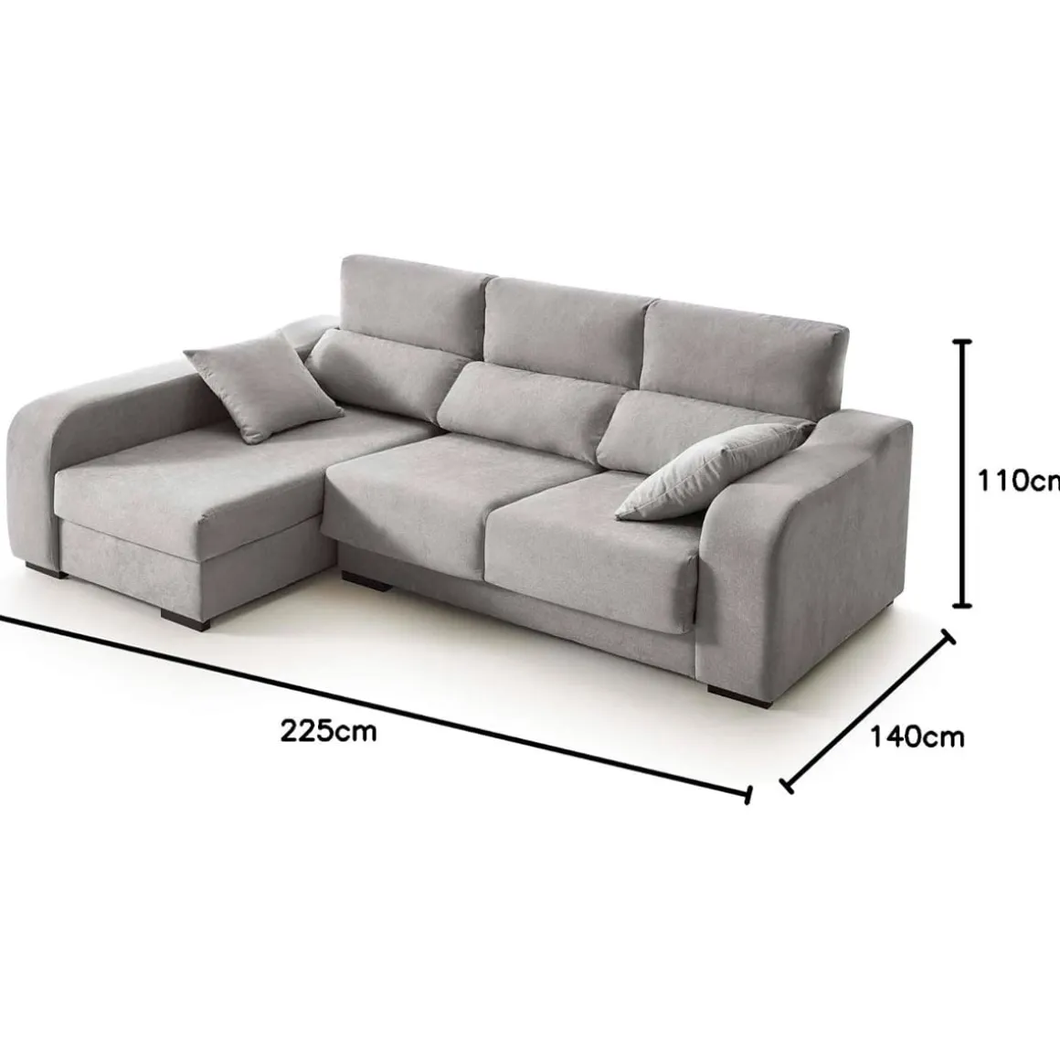 Sofá chaiselongue Zafiro 3 plazas con arcón 110x225x140 cm