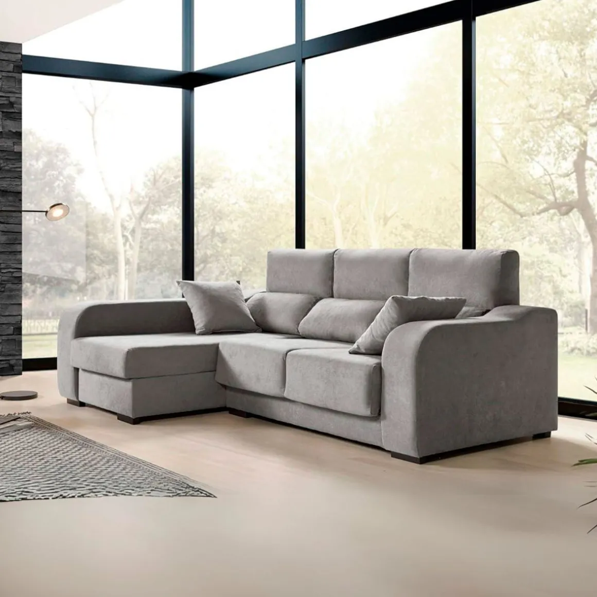 Sofá chaiselongue Zafiro 3 plazas con arcón 110x225x140 cm