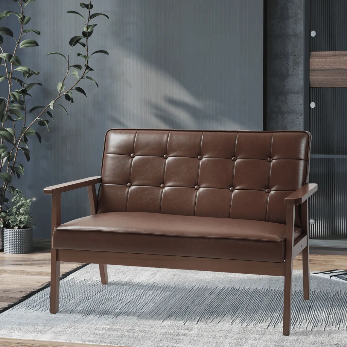 Sofá Como Homcom 2 plazas marrón 81x115x70 cm