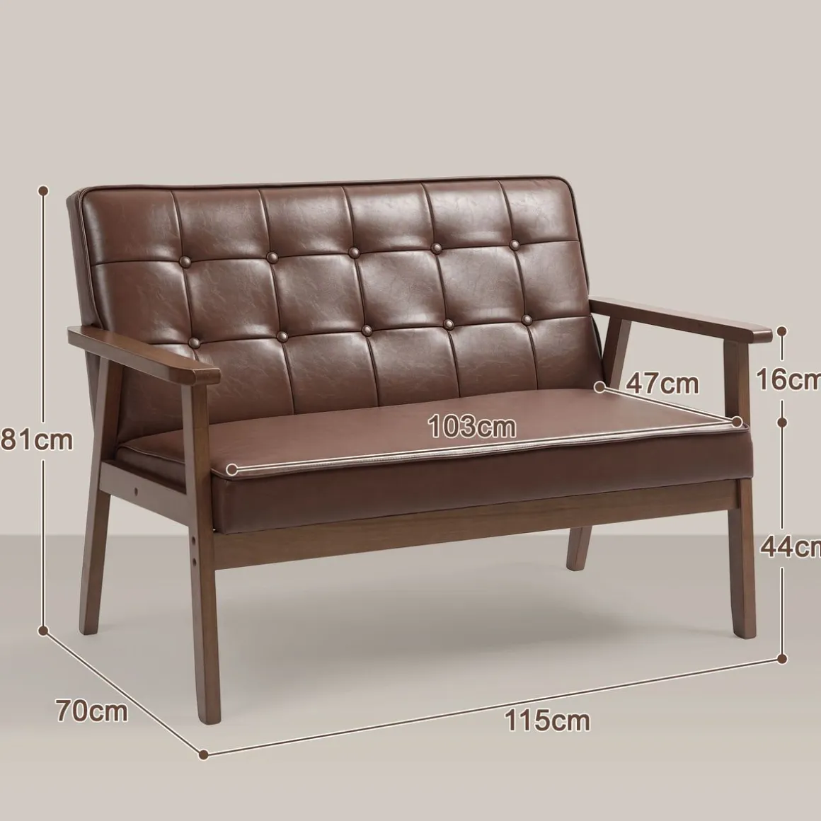 Sofá Como Homcom 2 plazas marrón 81x115x70 cm