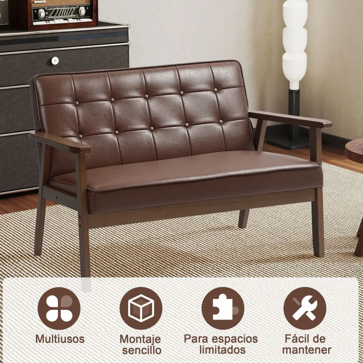 Sofá Como Homcom 2 plazas marrón 81x115x70 cm