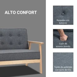 Sofá Craik Homcom 2 plazas patas antideslizantes gris 78x113x67 cm