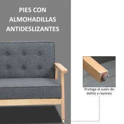 Sofá Craik Homcom 2 plazas patas antideslizantes gris 78x113x67 cm